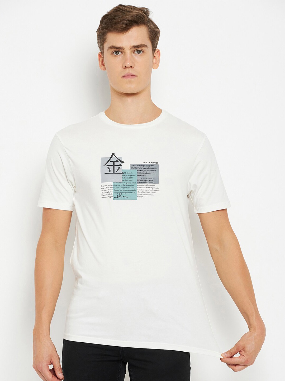 

Okane Graphic Printed Applique Regular Fit T-shirt, White