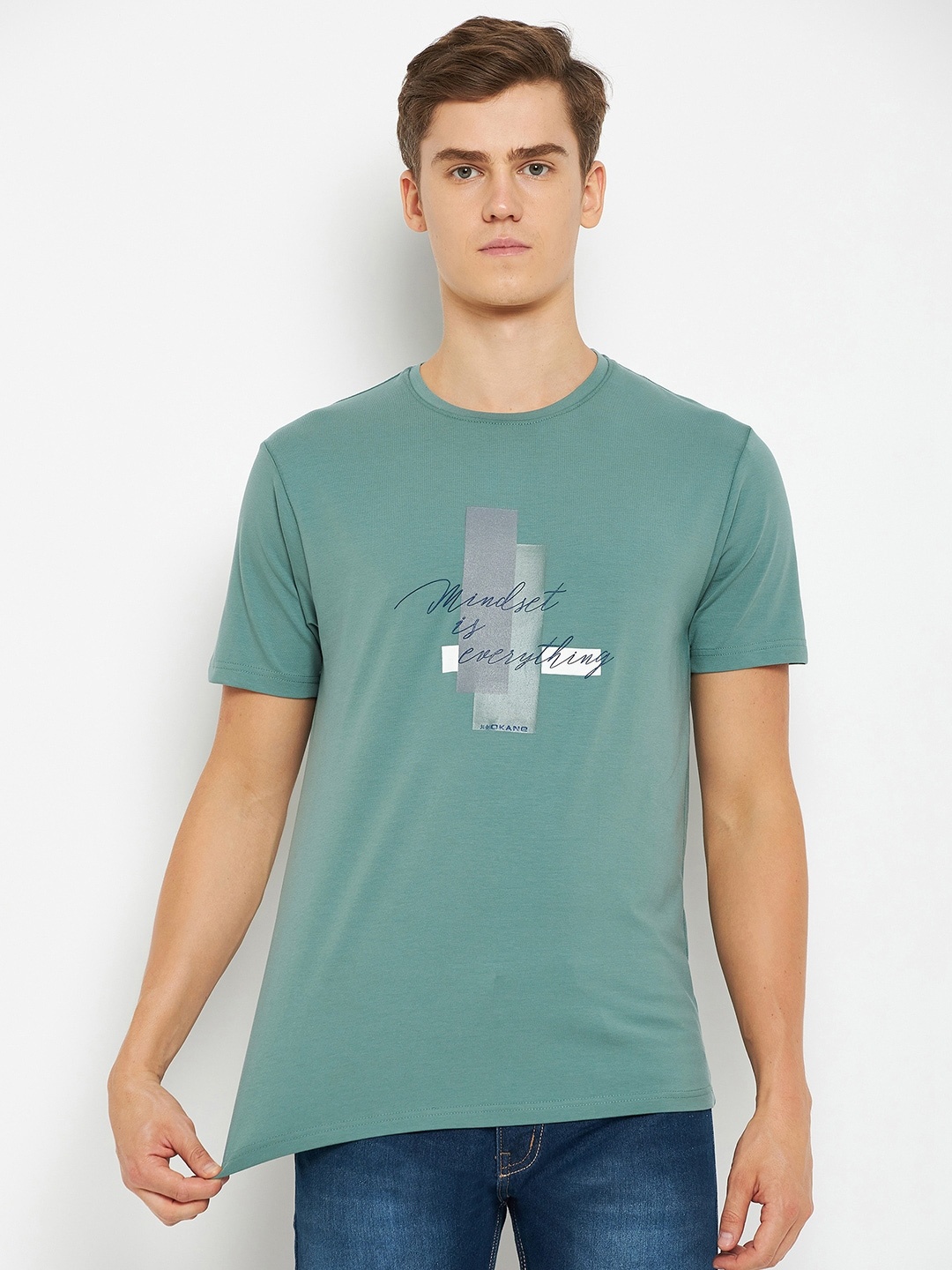 

Okane Typographical Printed Round Neck Cotton T-Shirt, Green
