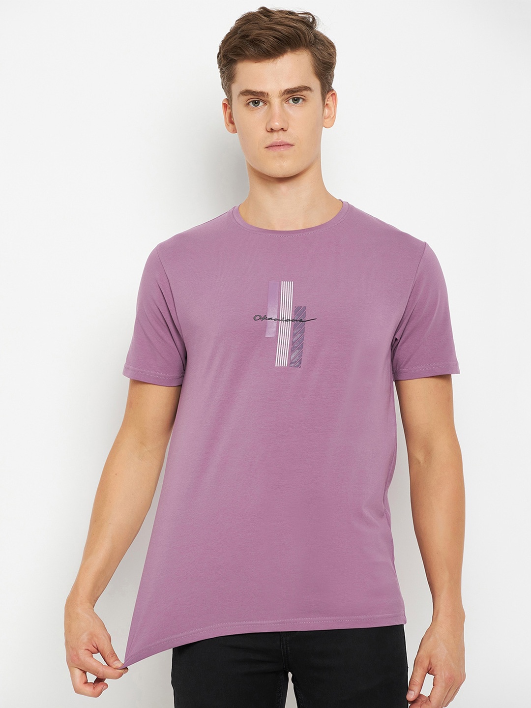 Okane Graphic Printed Round Neck Regular Fit T-shirt, Pink
