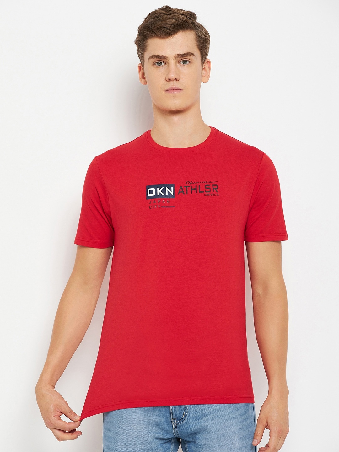 

Okane Typography Printed Cotton Regular T-shirt, Red