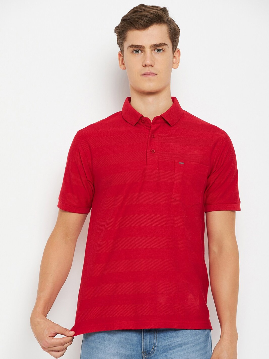 

Okane Solid Polo Collar Regular Fit T-shirt, Red