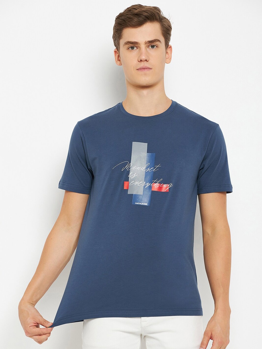 

Okane Graphic Printed Applique Regular Fit T-shirt, Blue
