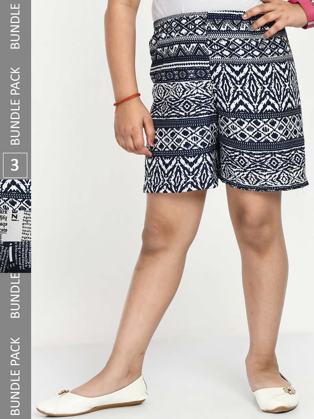 

IndiWeaves Girls Pack Of 3 Printed High-Rise Shorts, Navy blue