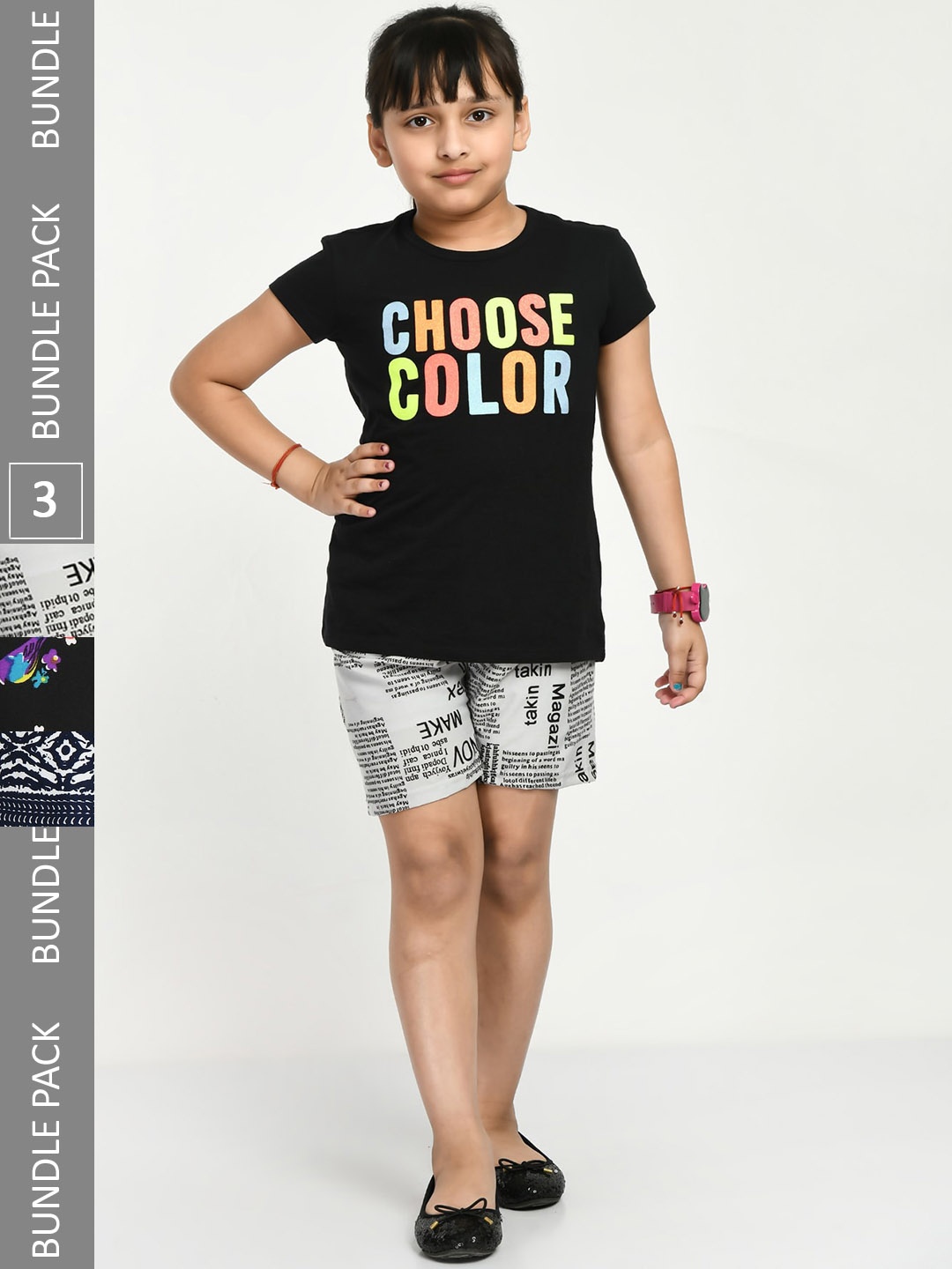 

IndiWeaves Girls Pack Of 3 Typography Printed High-Rise Shorts, White