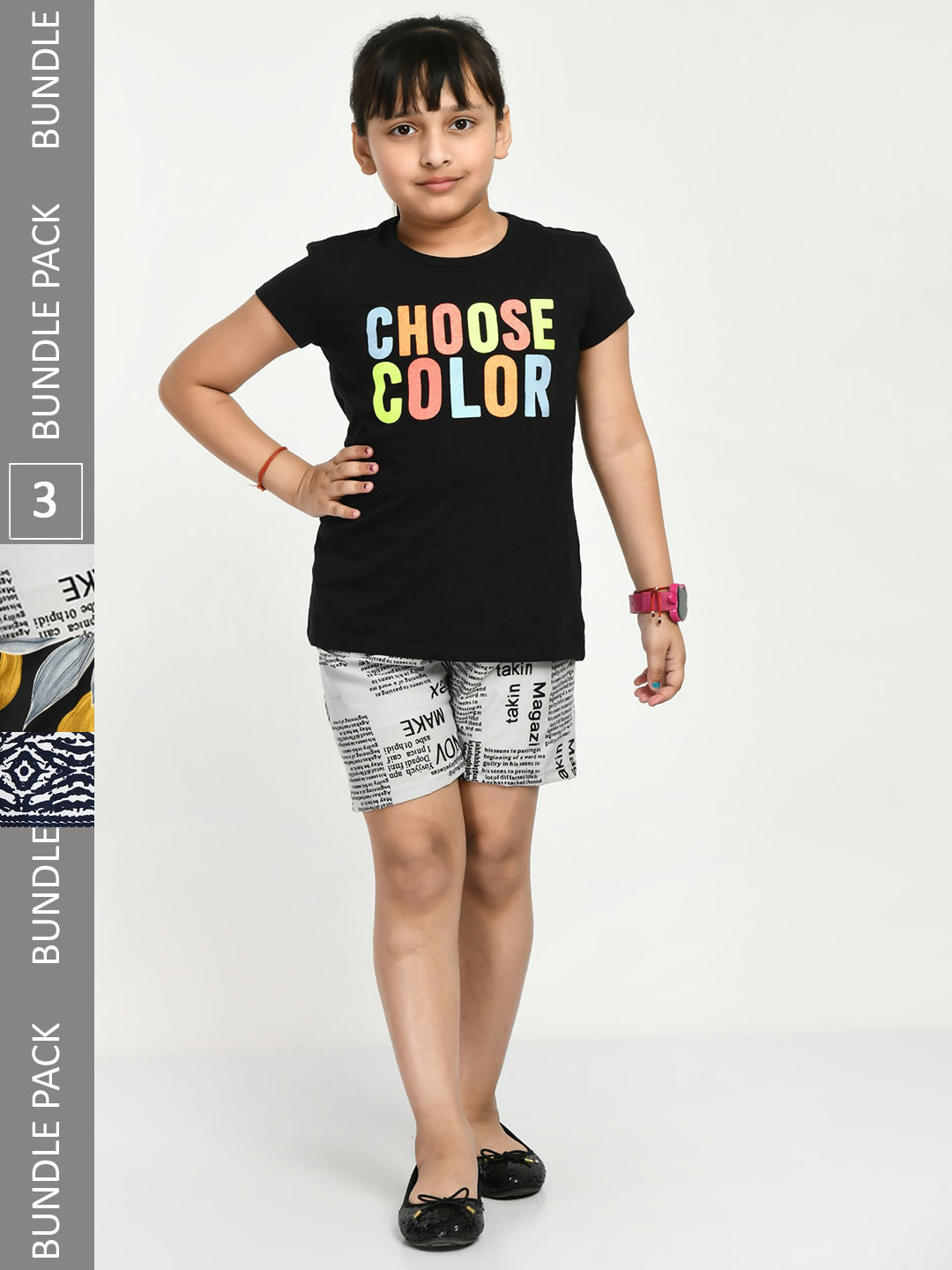 

IndiWeaves Girls Pack Of 3 Printed High-Rise Shorts, White