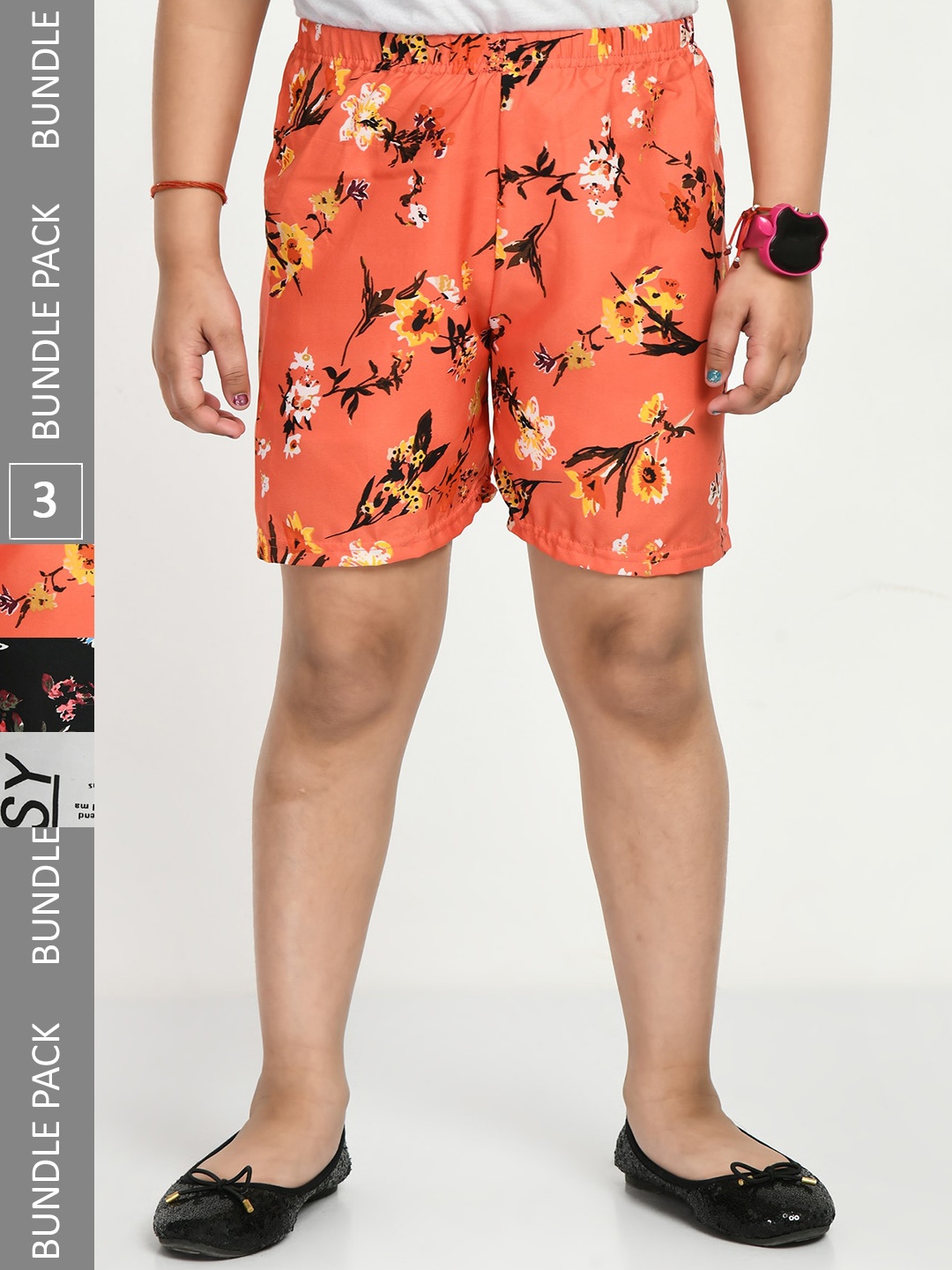 

IndiWeaves Girls Pack of 3 Printed High-Rise Shorts, Coral