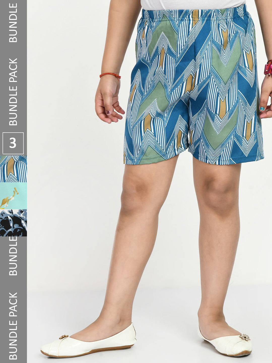 

IndiWeaves Girls Pack Of 3 Printed Shorts, Blue