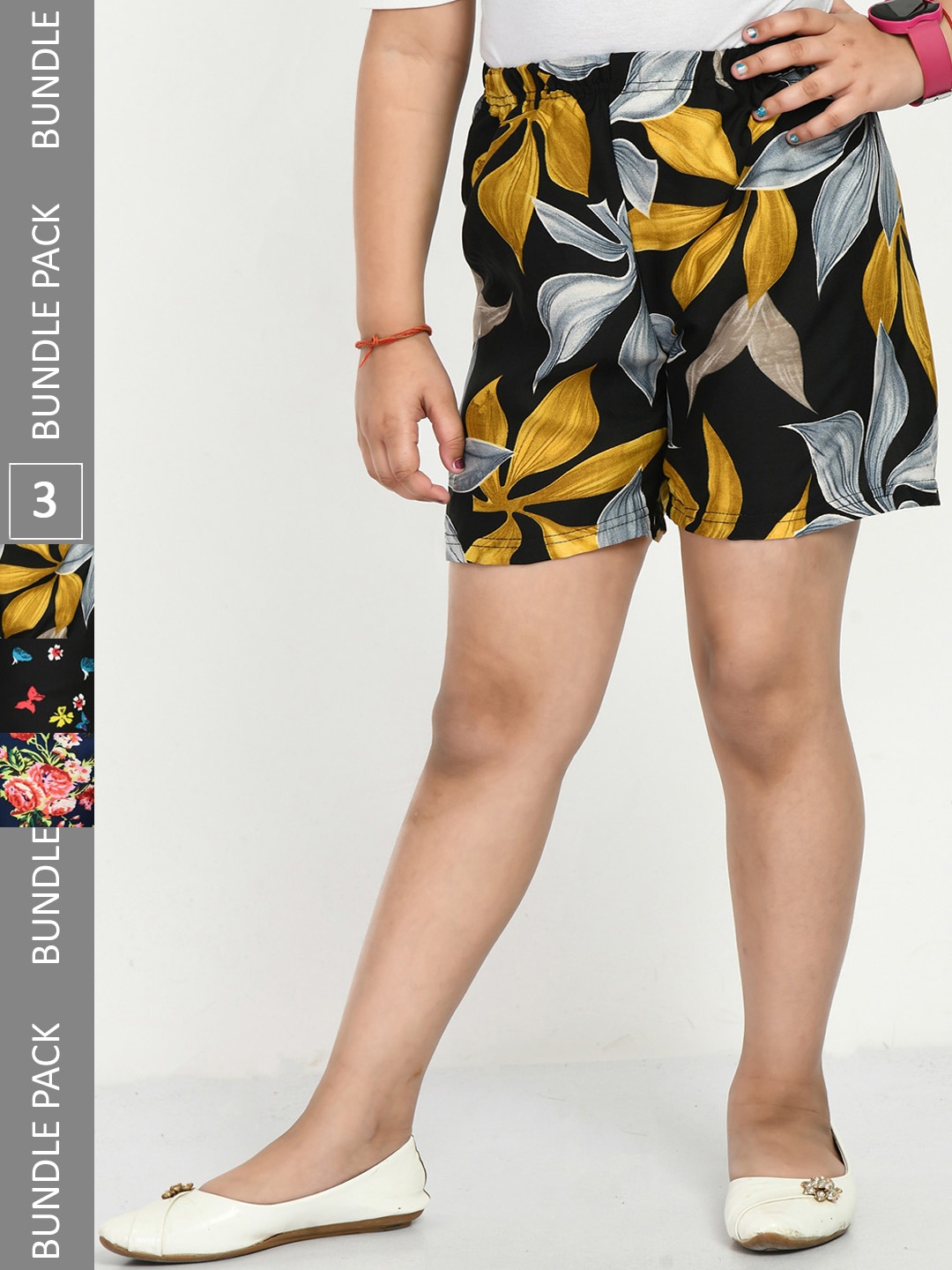 

IndiWeaves Girls Pack of 3 Printed High-Rise Shorts, Navy blue
