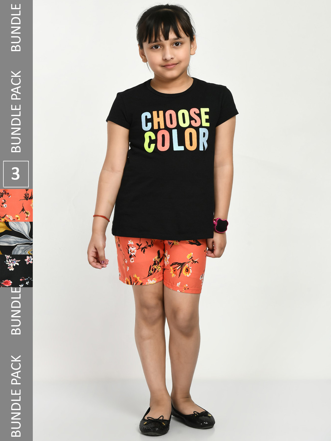 

IndiWeaves Girls Pack of 3 Printed High-Rise Shorts, Coral