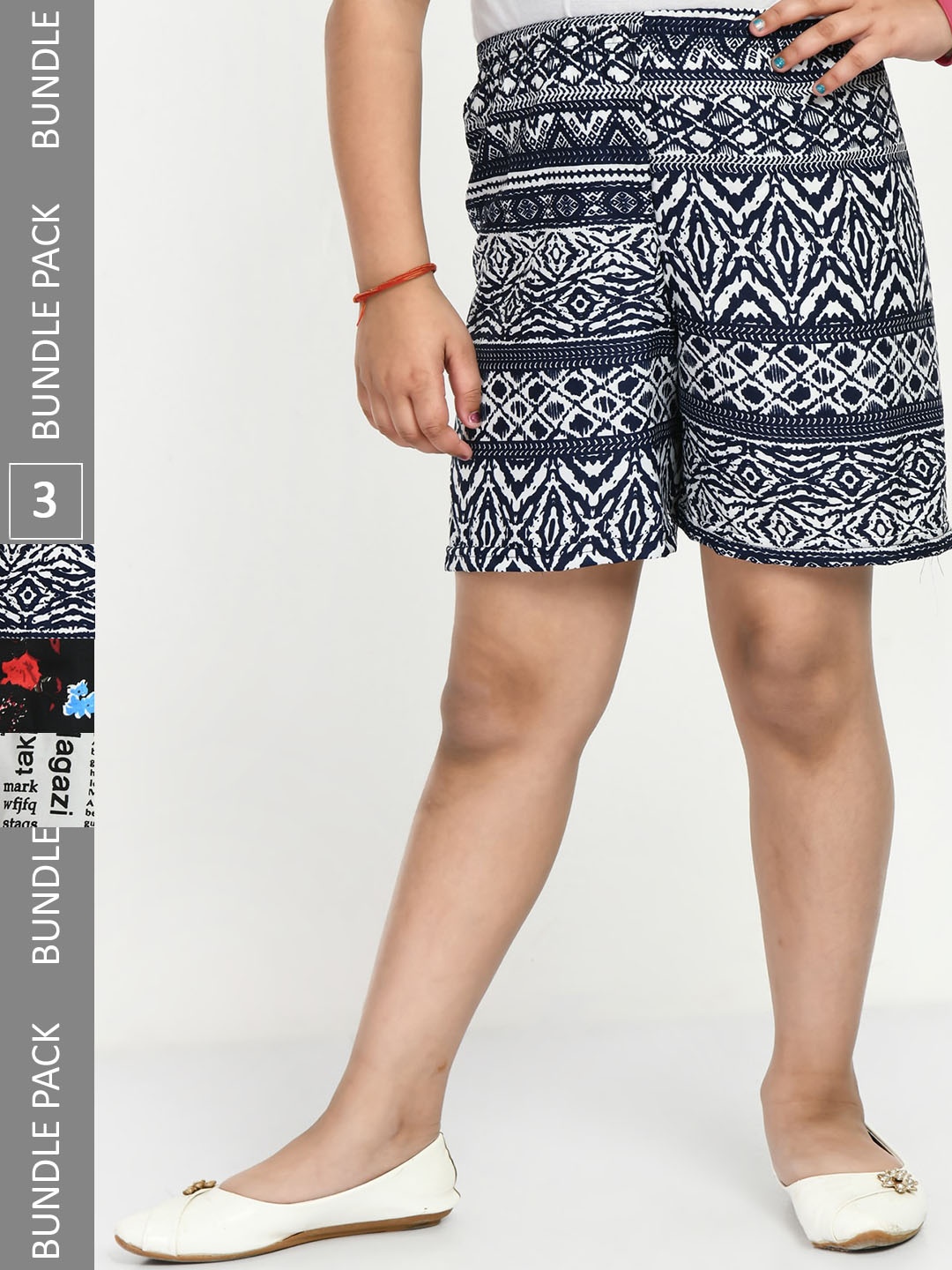 

IndiWeaves Girls Pack of 3 Printed High-Rise Shorts, Black