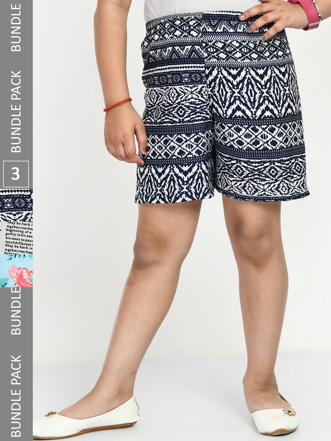 

IndiWeaves Girls Pack of 3 Printed High-Rise Shorts, Black