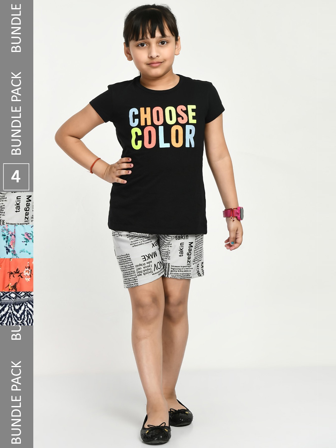 

IndiWeaves Girls Pack Of 4 Printed High-Rise Shorts, White