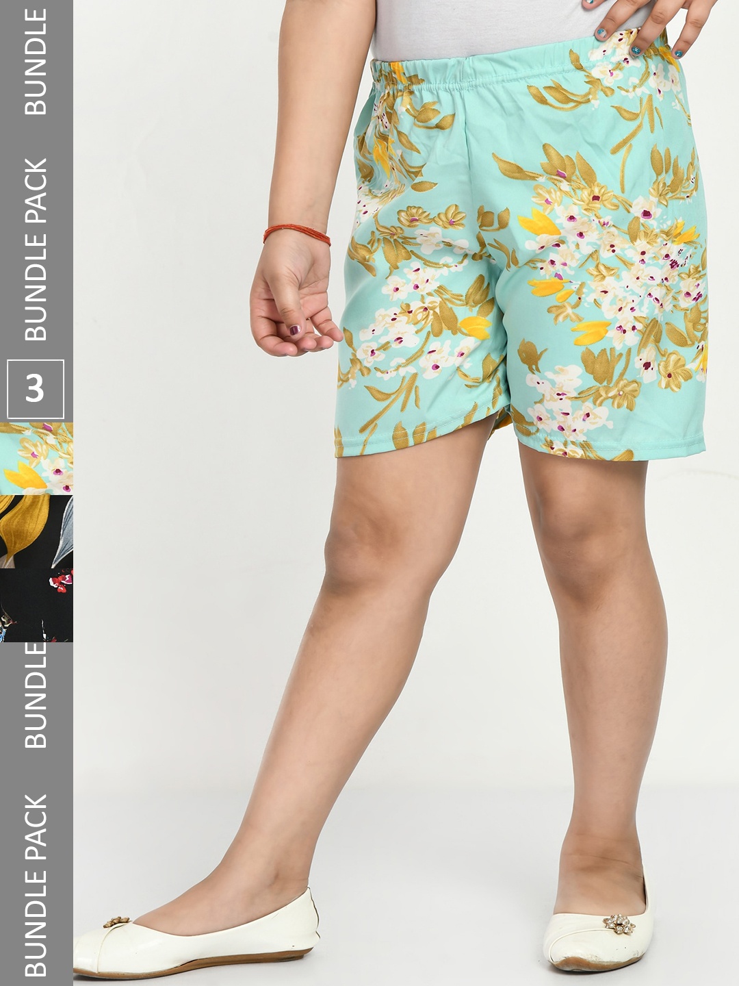 

IndiWeaves Girls Pack Of 3 Printed Mid-Rise Shorts, Blue