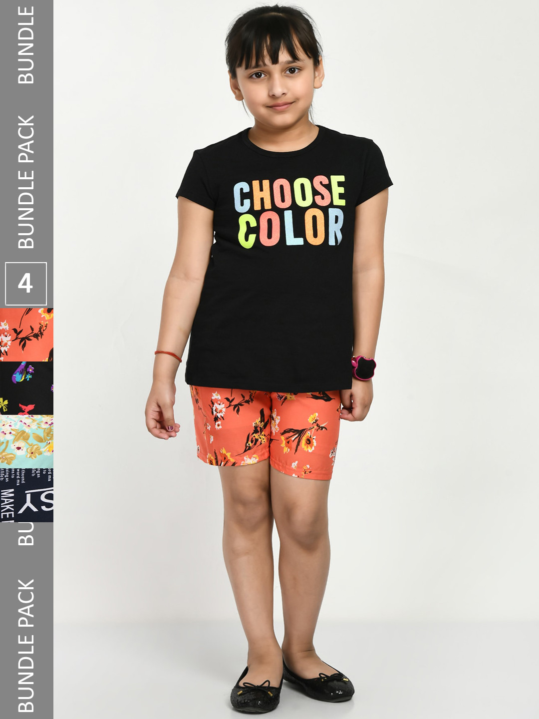 

IndiWeaves Girls Pack Of 4 Printed Shorts, Orange