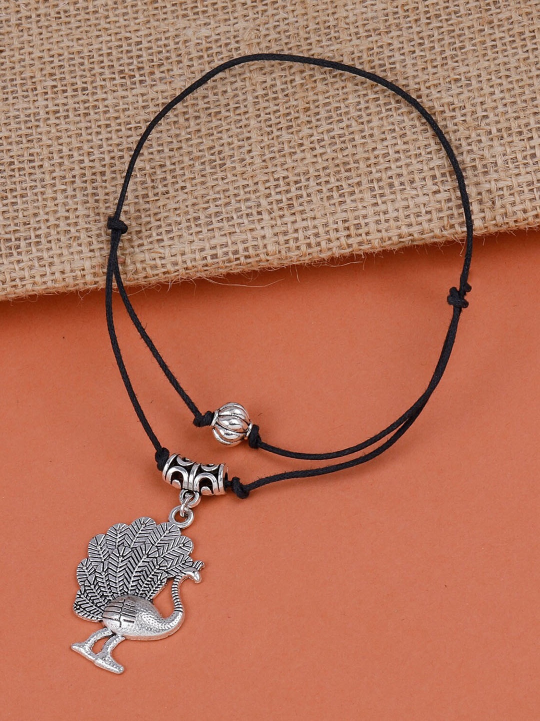 

Silver Shine Silver-Plated Beaded Nazariya Thread Anklets