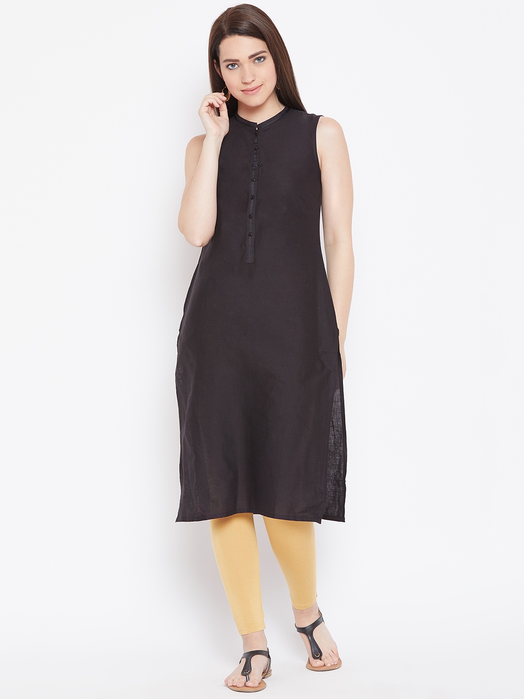 

AURELIA Women Black Solid Straight Kurta