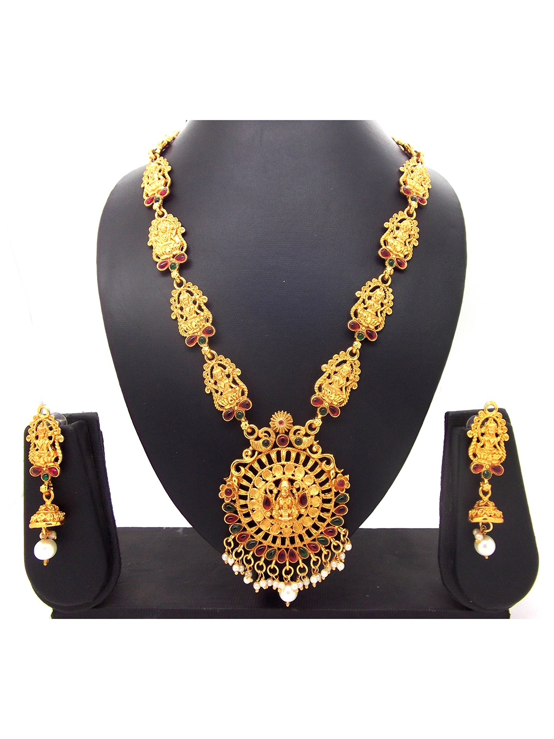 

FEMMIBELLA Gold-Plated Stones-Studded & Beaded Jewellery Set
