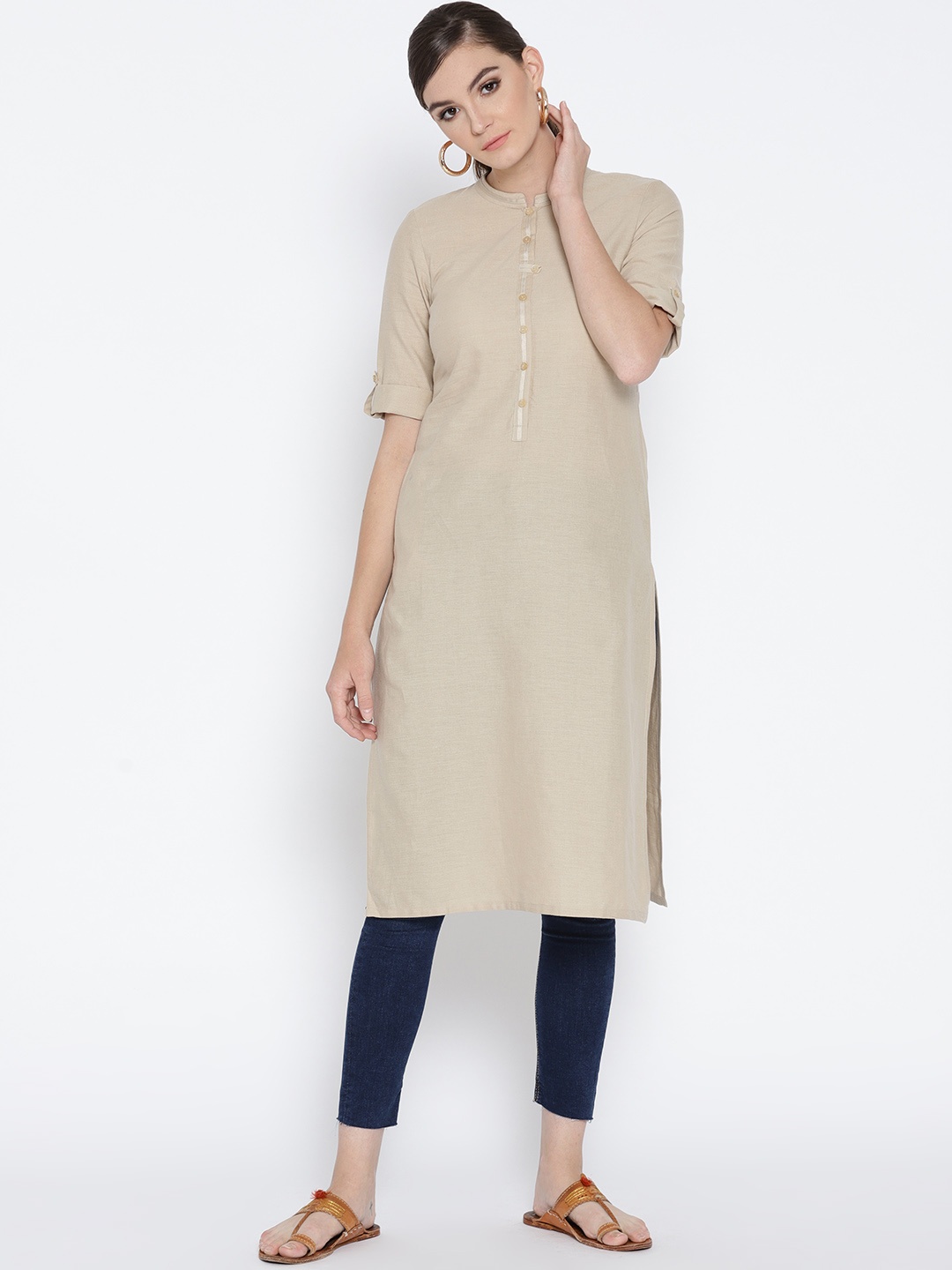 

AURELIA Women Beige Solid Straight Kurta