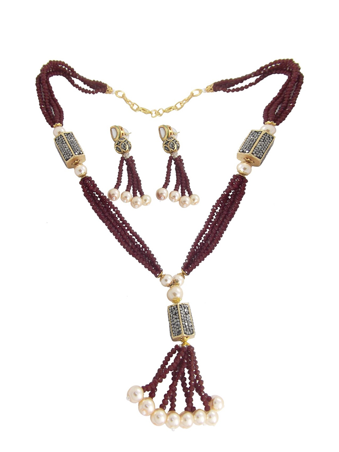 

FEMMIBELLA Stone Studded & Beaded Jewellery Set, Maroon