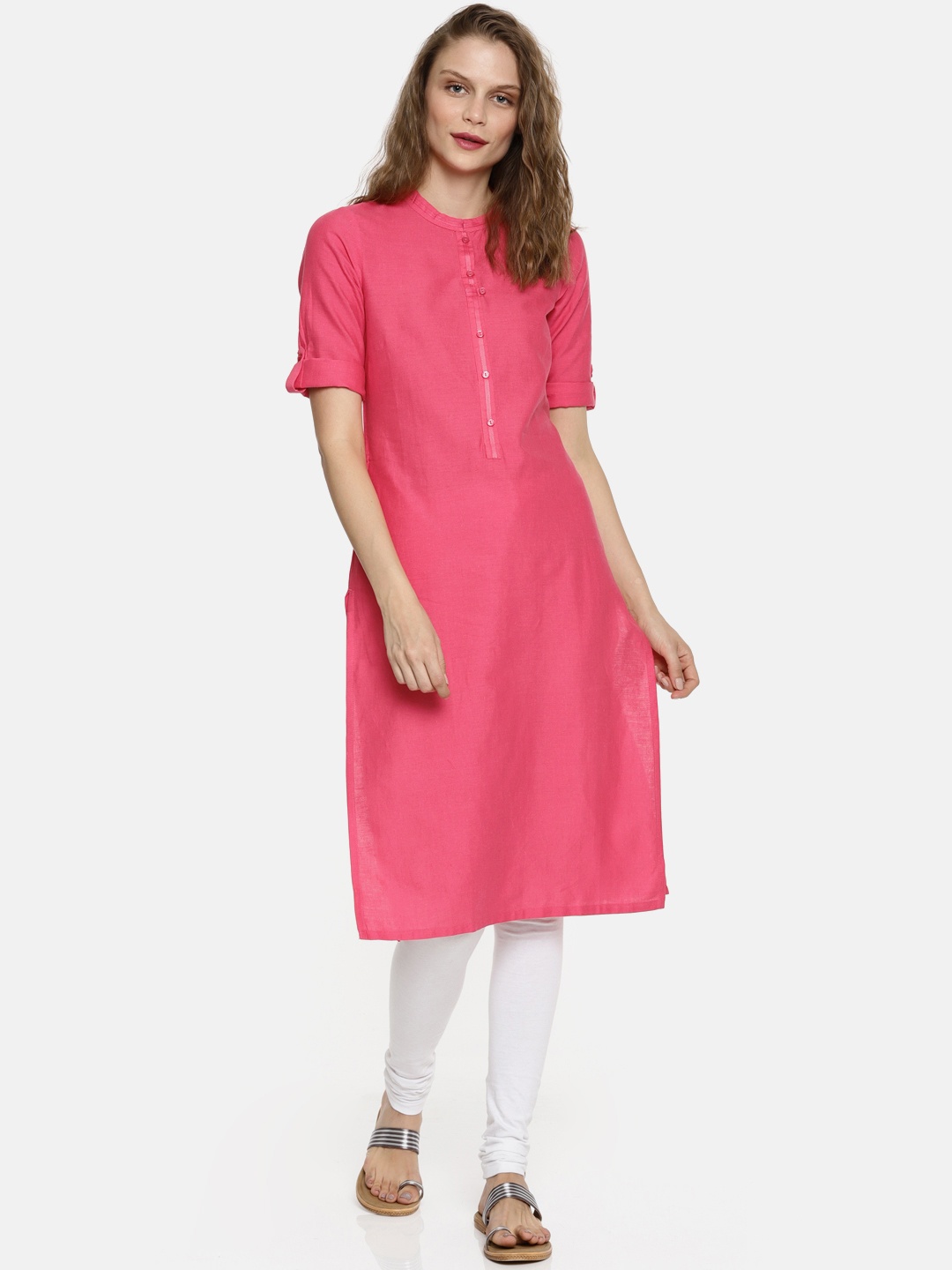 

AURELIA Women Pink Solid Straight Kurta