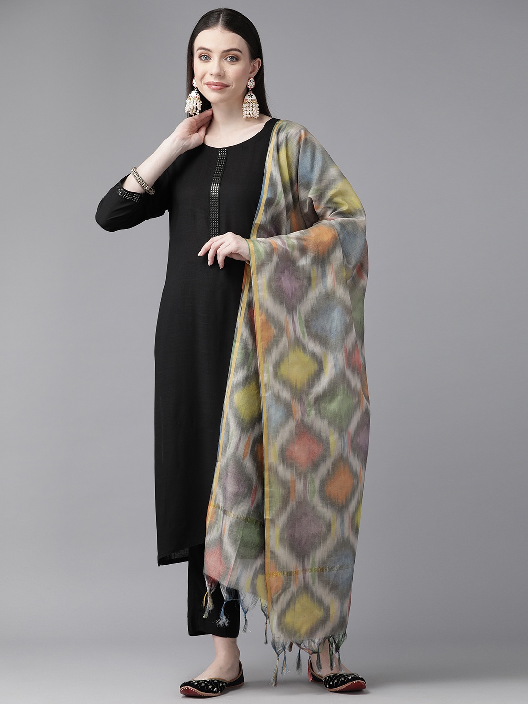 

Aarika Women Regular Sequinned Pure Cotton Kurta with Palazzos & With Dupatta, Black