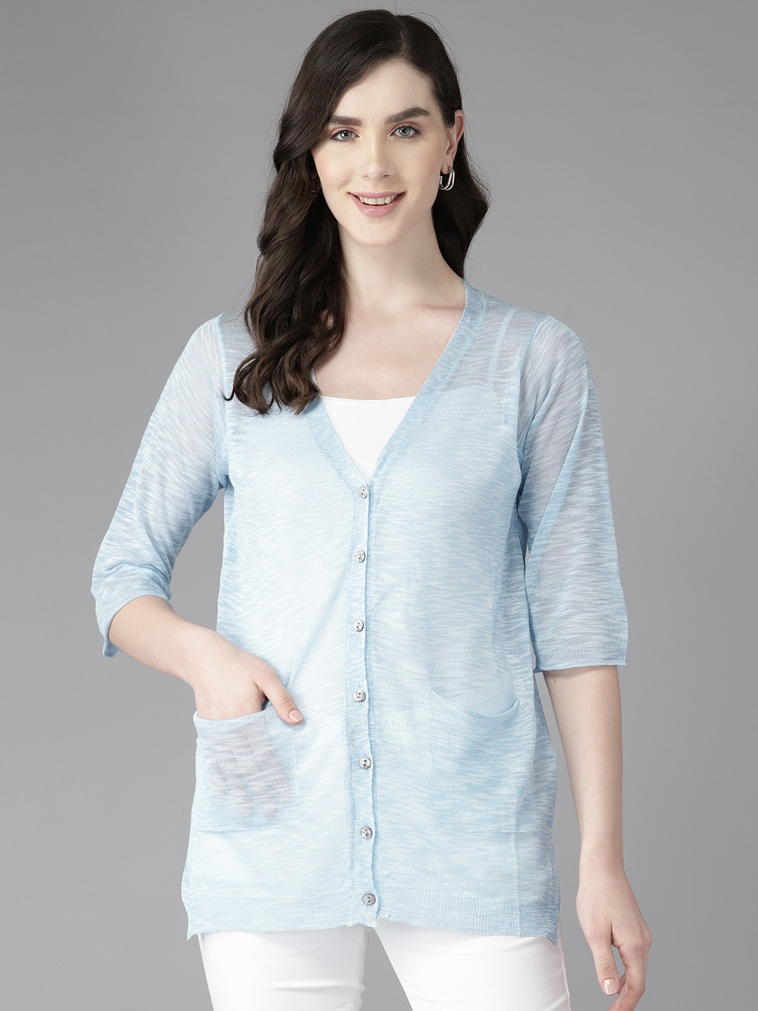 

Aarika Net Shirt Style Longline Top, Turquoise blue