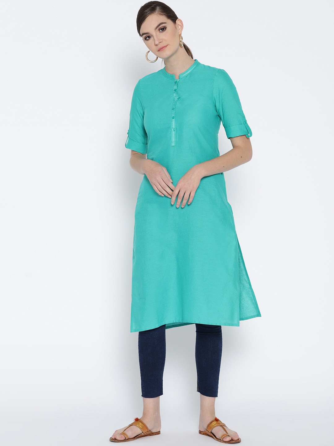 

AURELIA Women Green Solid Straight Kurta