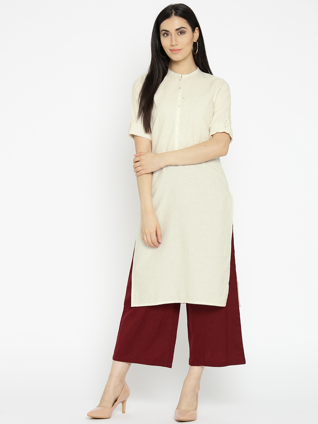 

AURELIA Women Straight Cotton Kurta, Off white