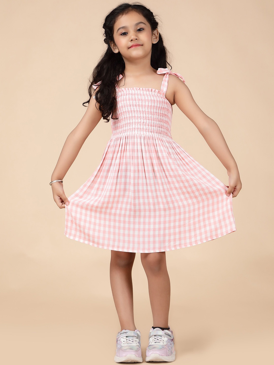 

HERE&NOW Girls Pink & White Checked Fit & Flare Dress