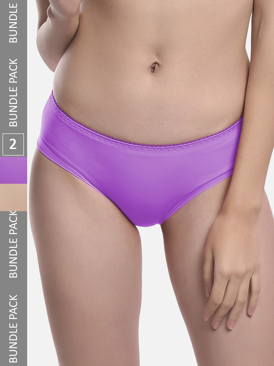 

FIMS Pack of 2 Seamless Anti Microbial Hipster Briefs Chinki_Panty_BeigePurple, Beige