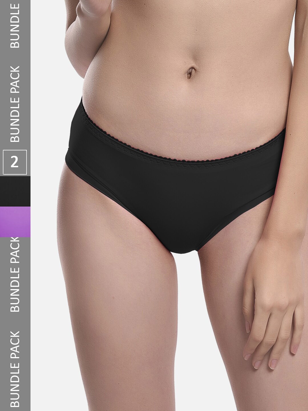 

FIMS Women Pack of 2 Mid Rise Seamless Hipster Briefs, Black