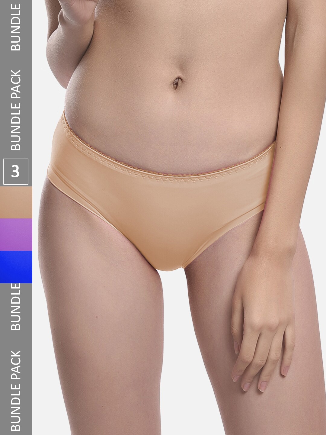 

FIMS Women Pack Of 3 Cotton Seamless Anti Microbial Hipster Briefs Chinki_Panty, Beige