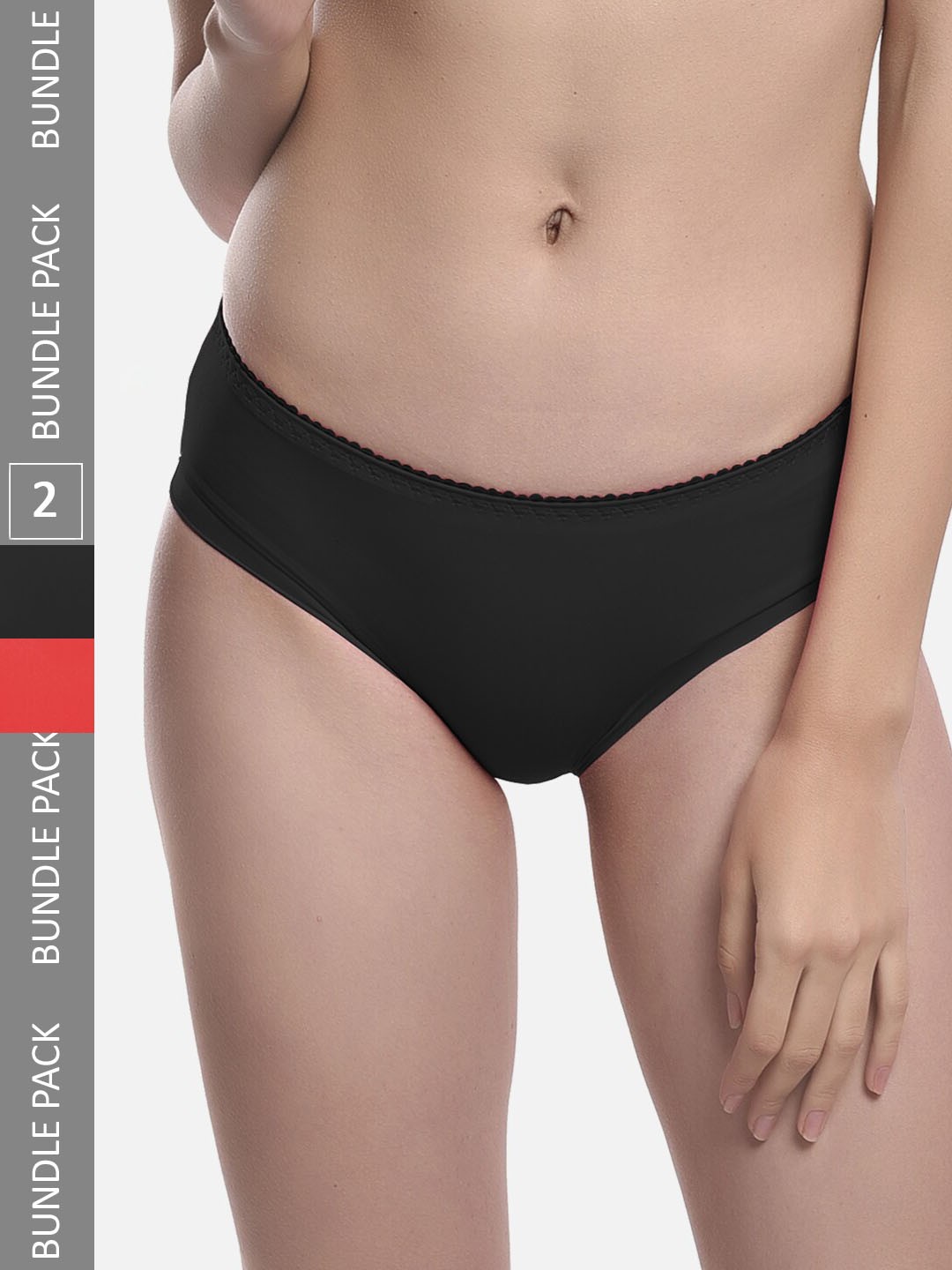 

FIMS Women Pack Of 2 Mid Rise Seamless Hipster Briefs, Black
