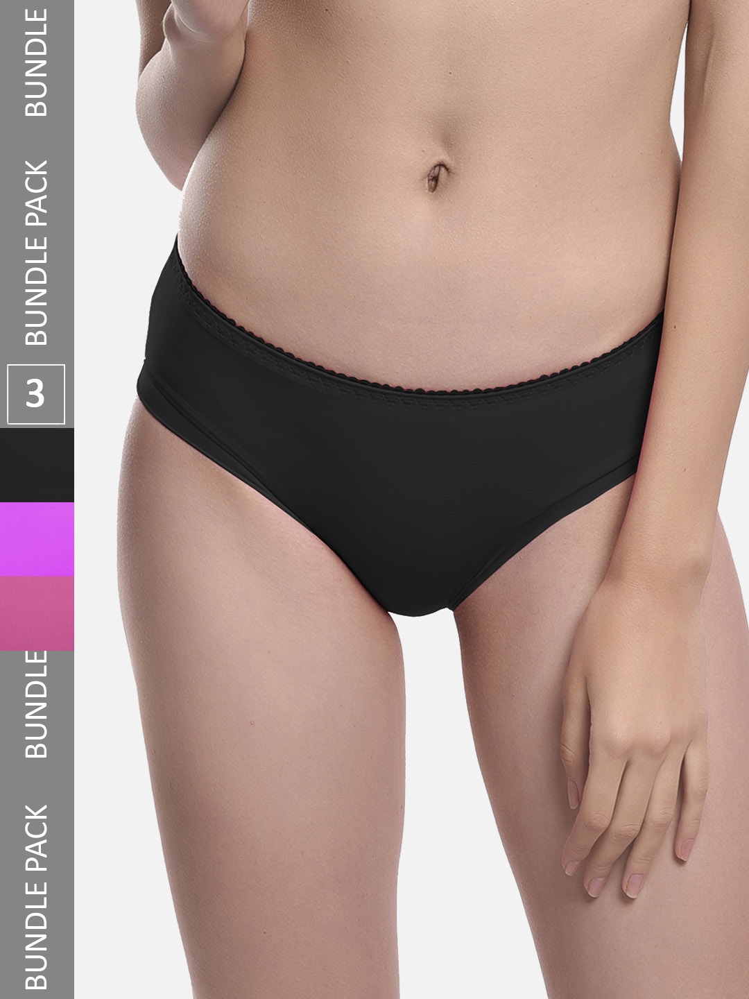 

FIMS Women Pack Of 3 Mid Rise Seamless Hipster Briefs, Black