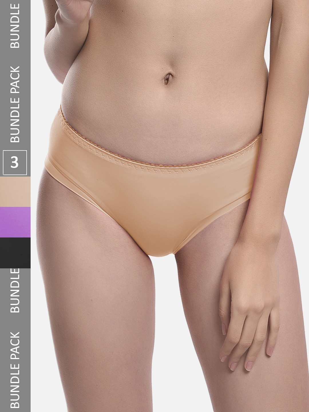 

FIMS Women Pack of 3 Mid Rise Seamless Hipster Briefs, Beige