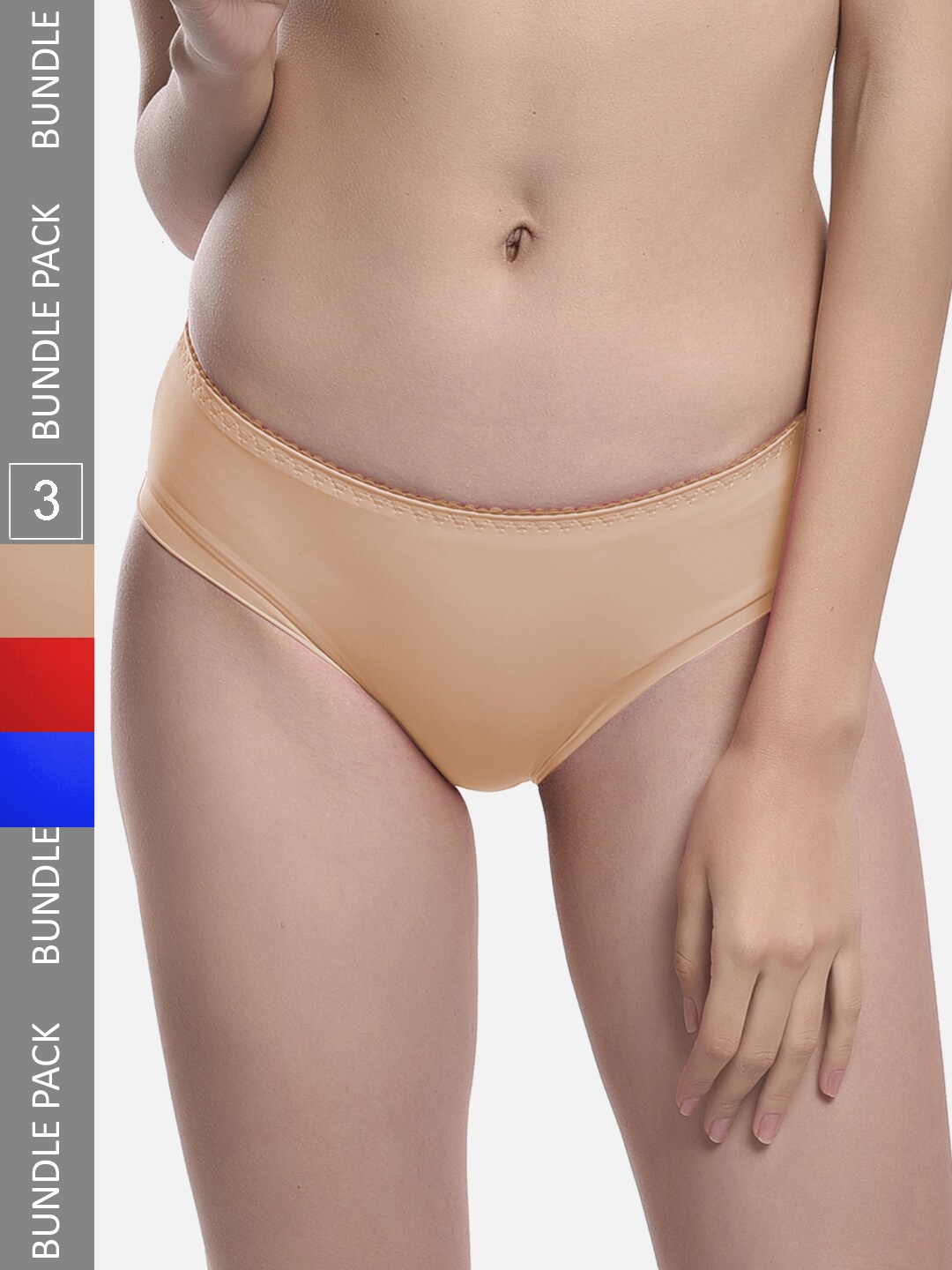 

FIMS Women Pack Of 3 Anti Microbial Hipster Briefs Chinki_Panty_BeigeBlueRed, Beige