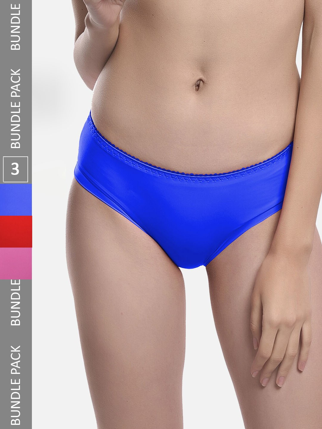

FIMS Women Pack Of 3 Mid Rise Seamless Hipster Briefs, Blue