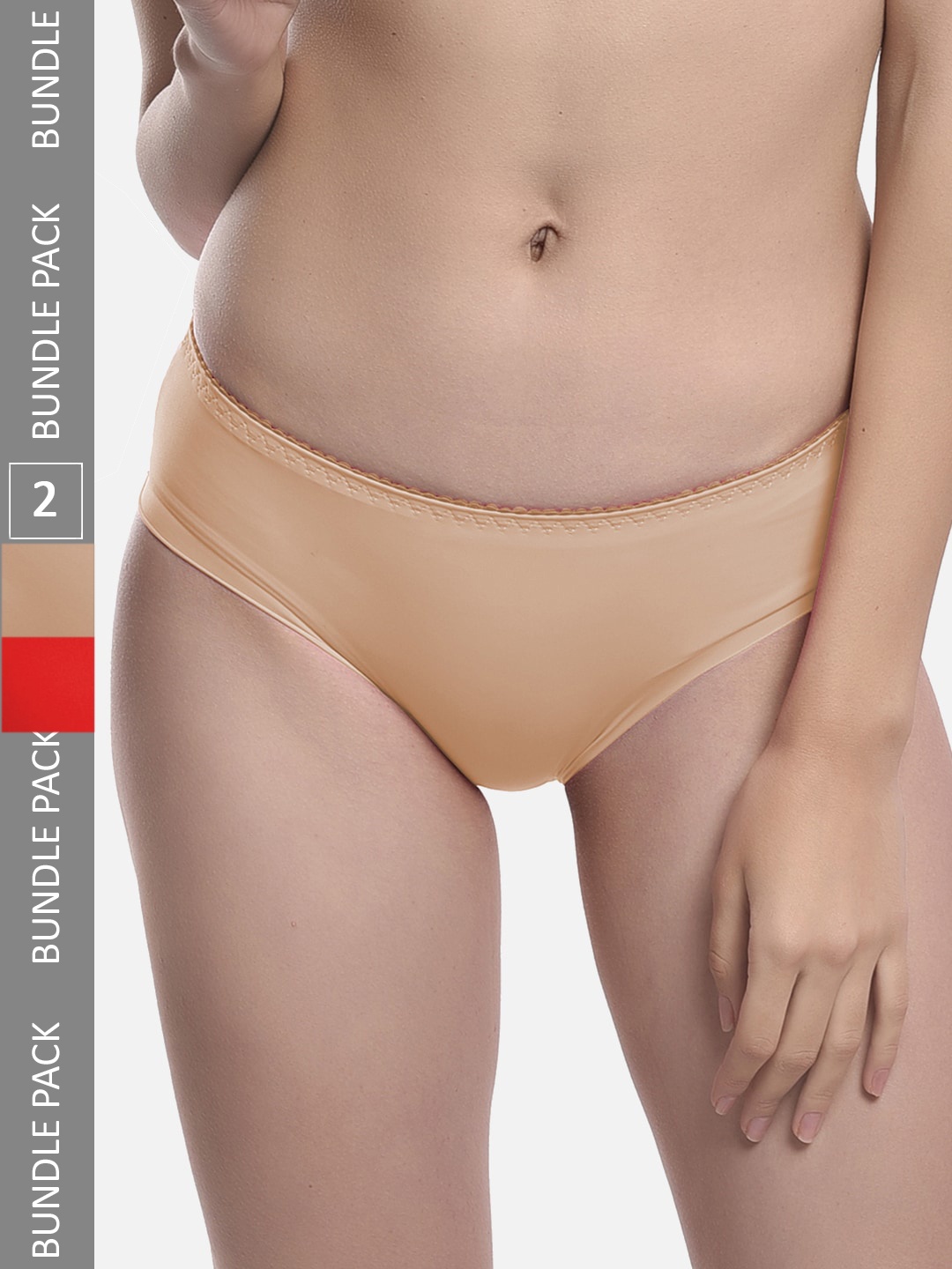 

FIMS Women Pack of 2 Seamless Anti Microbial Hipster Briefs Chinki_Panty, Beige