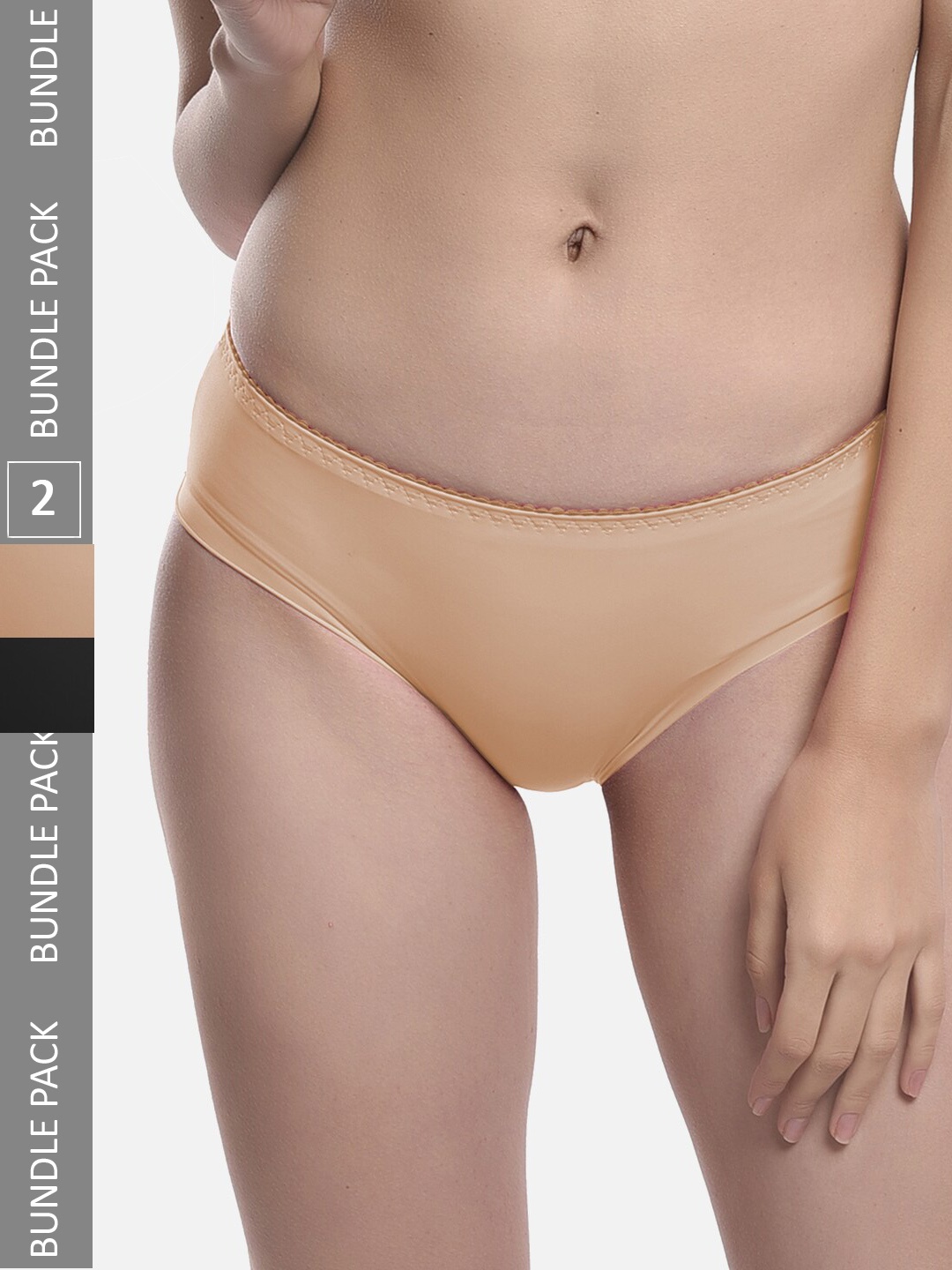 

FIMS Women Pack Of 2 Mid Rise Seamless Hipster Briefs, Beige