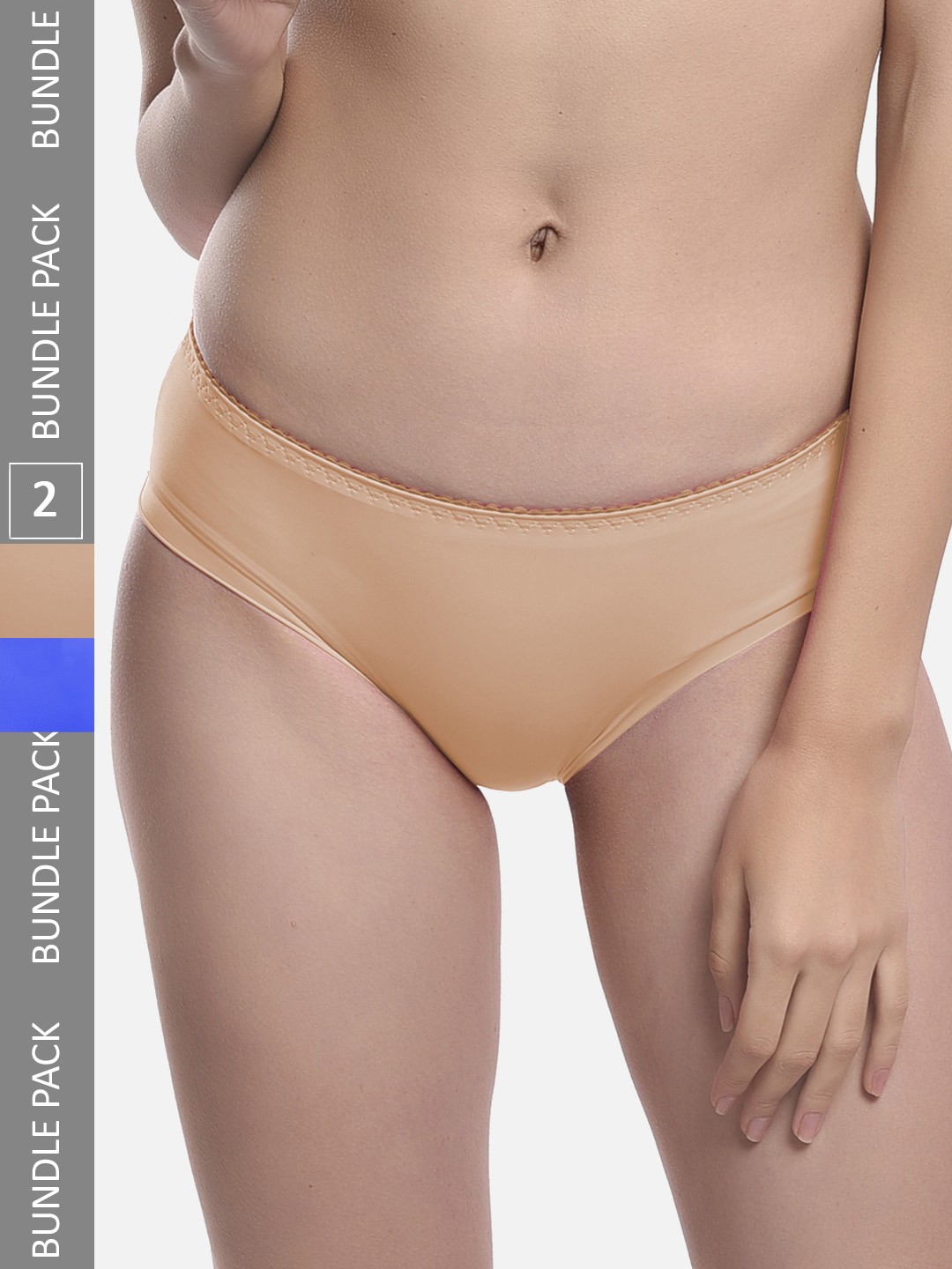 

FIMS Women Pack of 2 Seamless Anti Microbial Hipster Briefs Chinki_Panty, Beige
