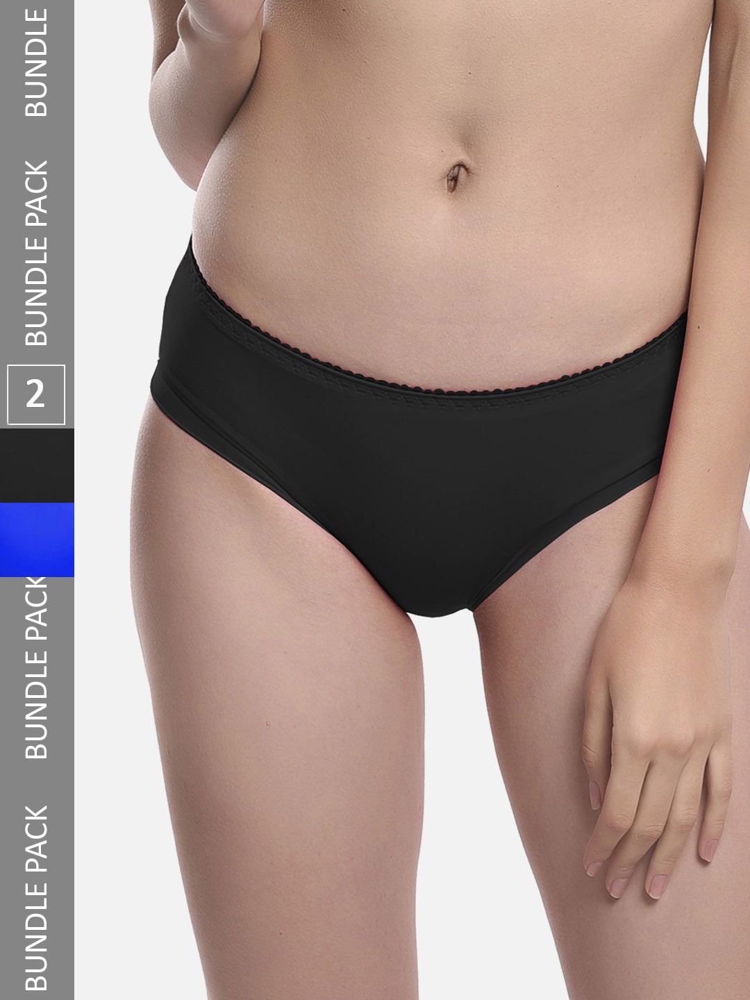 

FIMS Women Pack Of 2 Stretchable Seamless Anti Microbial Hipster Briefs Chinki_Panty, Black