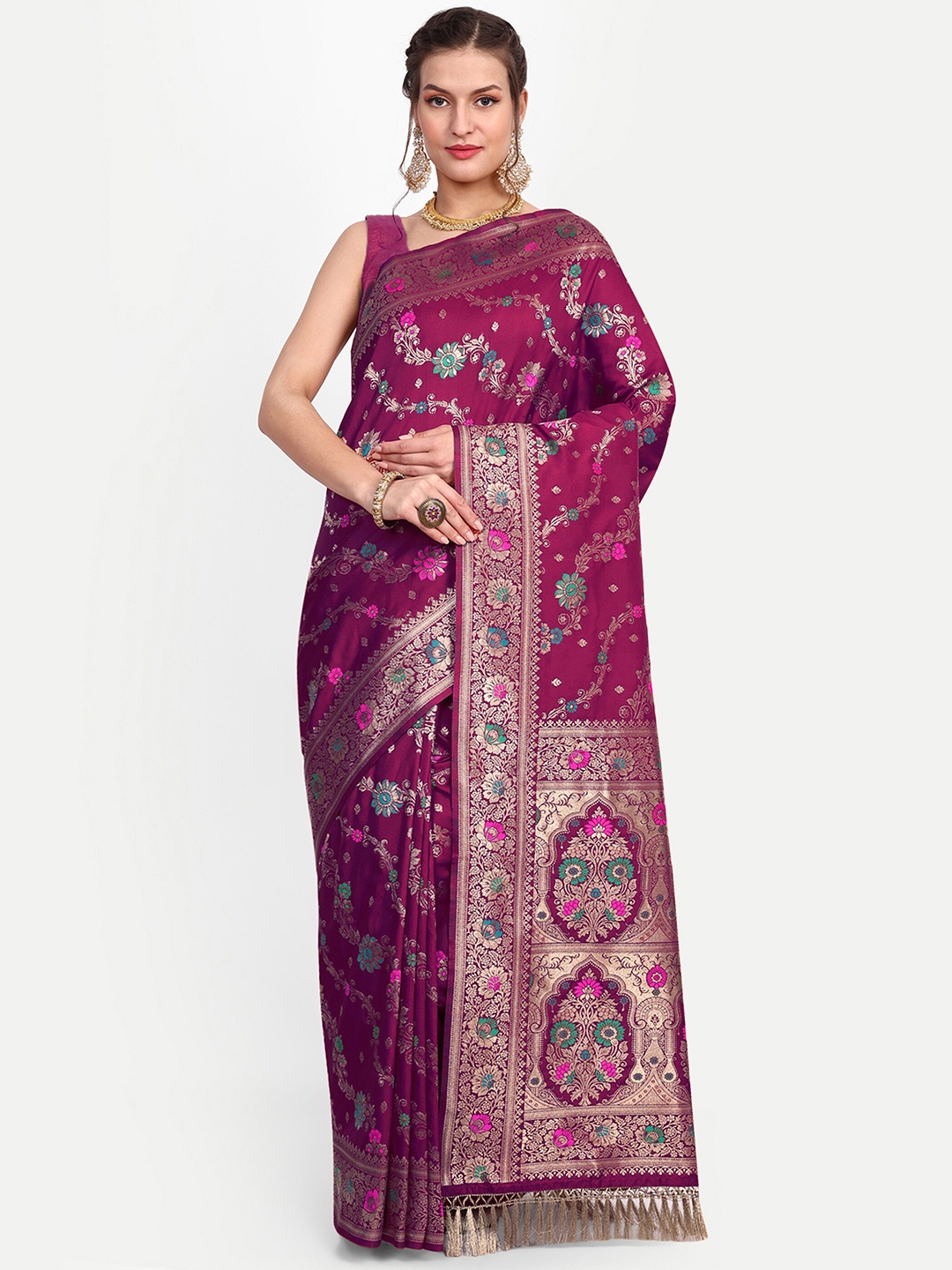 

Dhyey Fashion Woven Design Zari Leheriya Saree, Purple