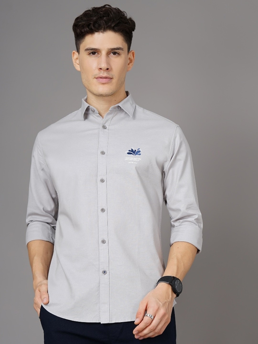 

British Club Smart Spread Collar Casual Cotton Slim Fit Shirt, Grey