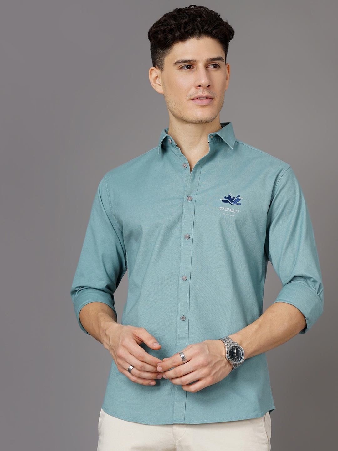 

British Club Smart Spread Collar Casual Cotton Slim Fit Shirt, Green