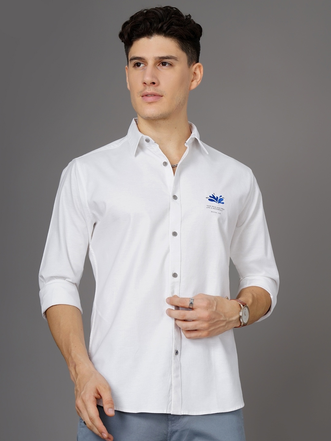 

British Club Spread Collar Slim Fit Cotton Smart Shirt, White