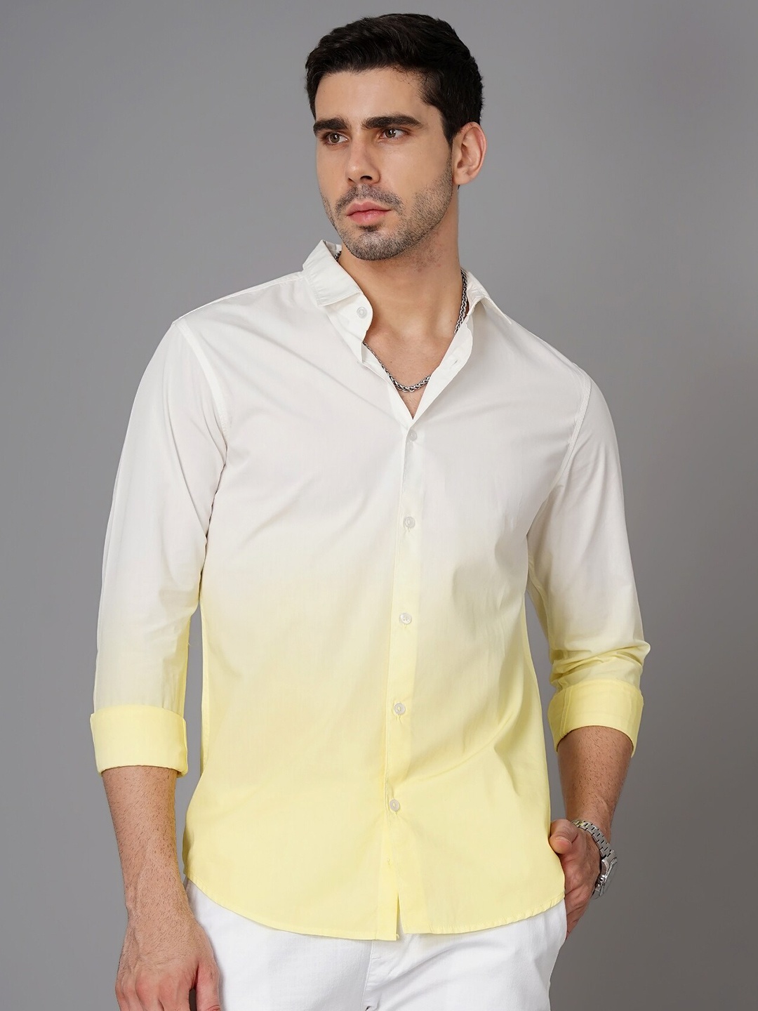 

British Club Smart Spread Collar Casual Cotton Slim Fit Shirt, Yellow