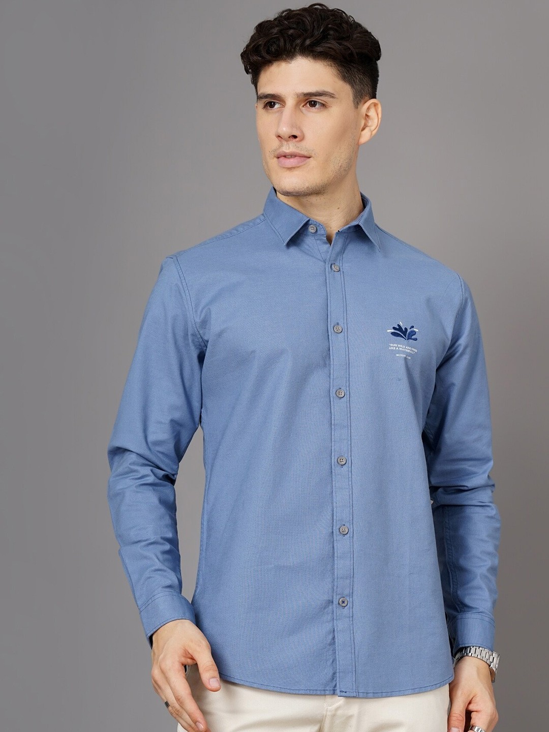 

British Club Smart Spread Collar Casual Cotton Slim Fit Shirt, Blue