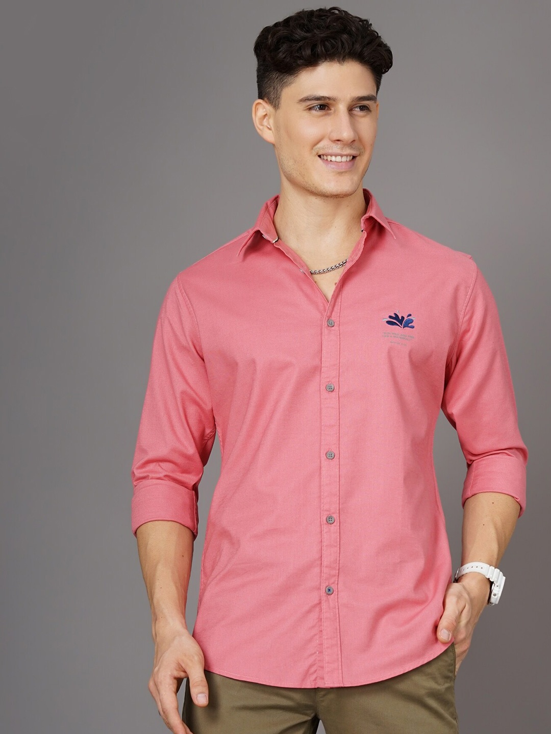 

British Club Spread Collar Slim Fit Cotton Smart Shirt, Pink