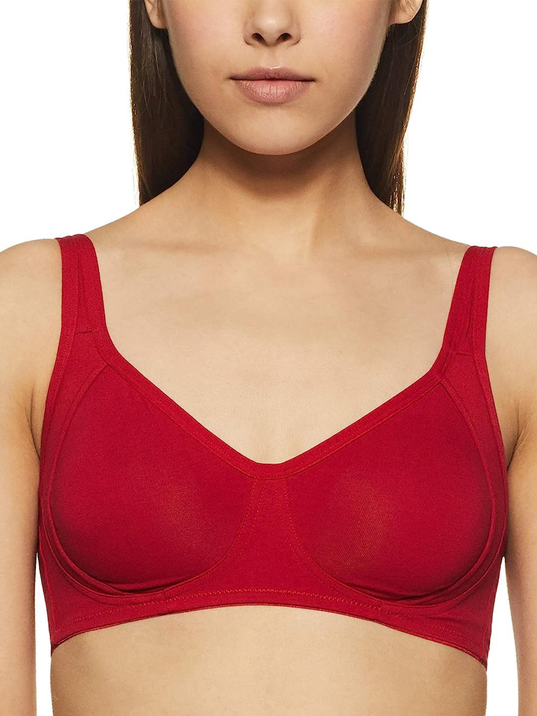 

LYTIX Every Day Bra Full Coverage Non Padded Non Wired Seamless All Day Comfort, Red
