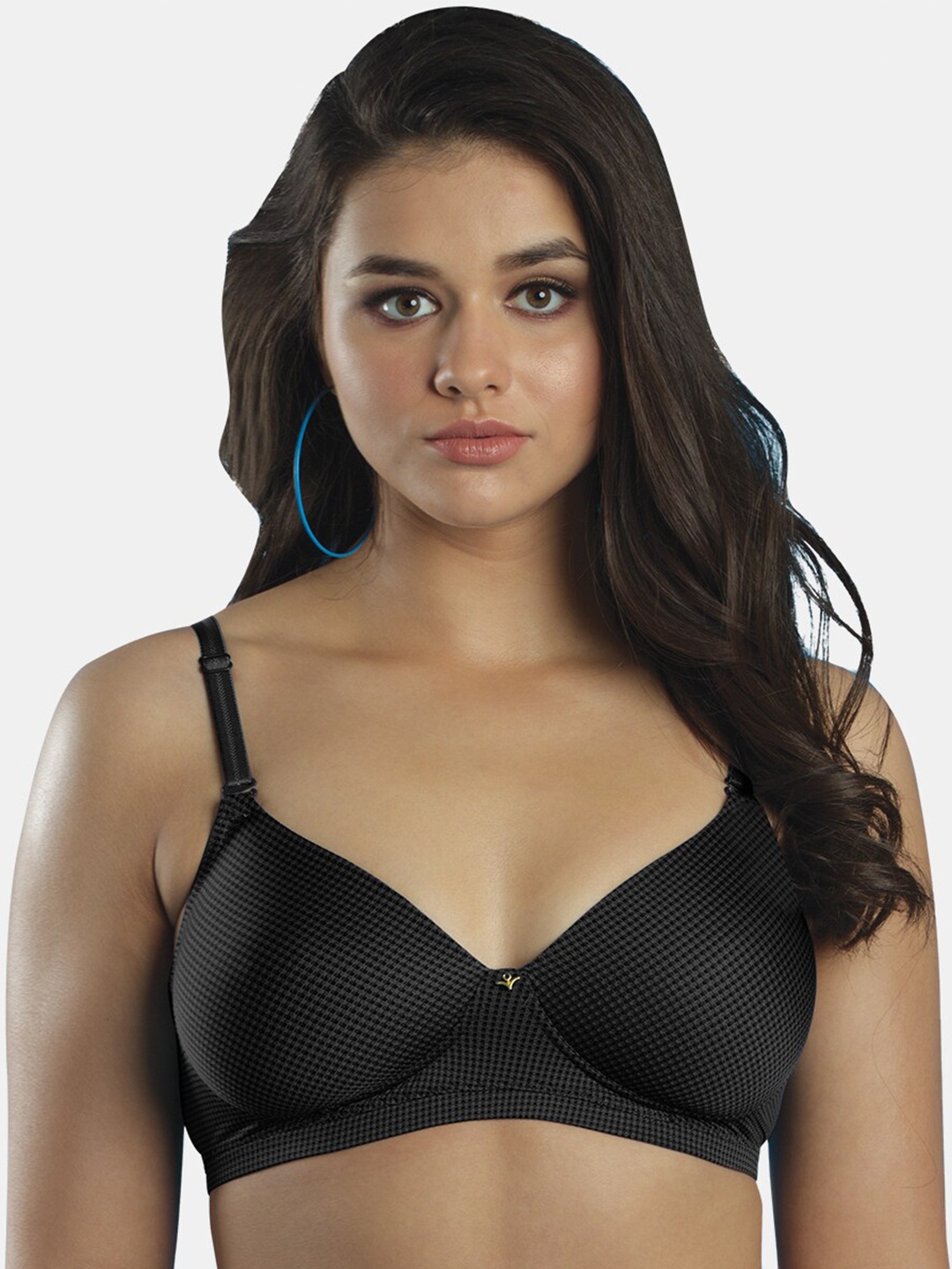 

Dazzle Checked Medium Coverage All Day Comfort Lightly Padded T-shirt Bra, Black